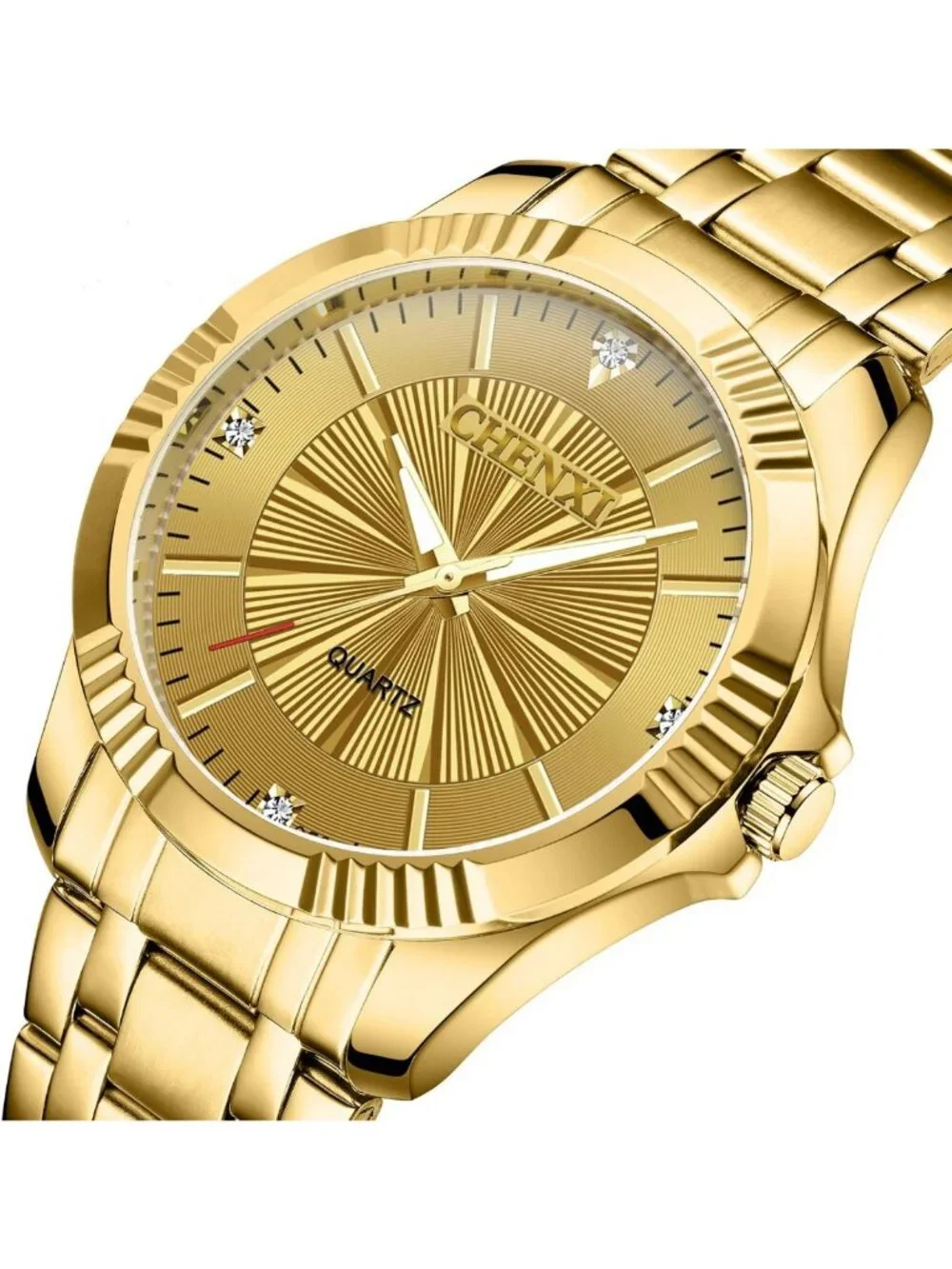 Classic Gold Stainless Steel Men's Watch with Crystals - Stylish & Elegant